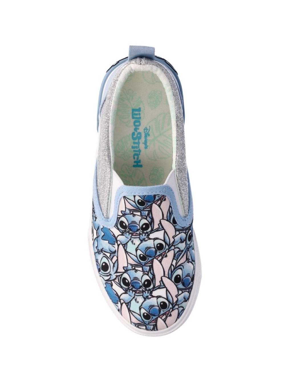Disney Stitch Light Blue Slip-On Sneaker with Silver Trim